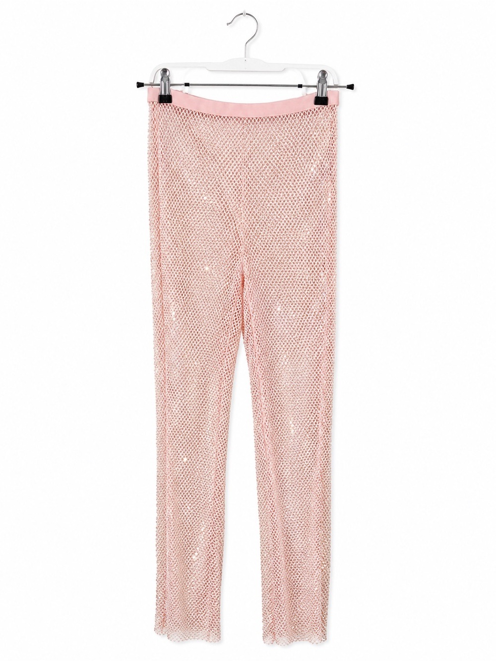 Womens Pink Sequin Mesh Leggings